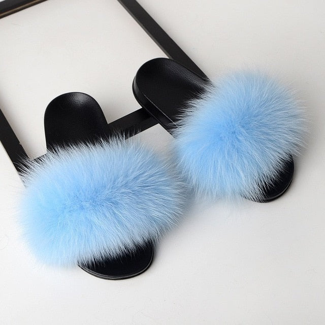 SARSALLYA Fur Slippers Women Real Fox Fur Slides Home Furry Flat Sandals Female Cute Fluffy House Shoes Woman Brand Luxury 2020