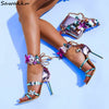 Sweet Harmony Elegant Celebrity Runway Shoes Women Lace Up Metallic Leather 3D Butterfly Gladiator Sandals Mujer Stiletto Pumps