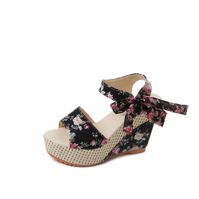 Women Sandals Dot Bowknot Design Platform Wedge Female Casual High Increas Shoes Ladies Fashion Ankle Strap Open Toe Sandals