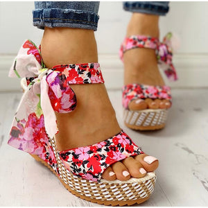 Women Sandals Dot Bowknot Design Platform Wedge Female Casual High Increas Shoes Ladies Fashion Ankle Strap Open Toe Sandals