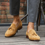 New Fashion Round Toe Slip on Tassels Man Casual Shoes Cow Suede Leather Handmade Loafers Comfortable Men's Driving Flats NHS105