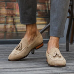 New Fashion Round Toe Slip on Tassels Man Casual Shoes Cow Suede Leather Handmade Loafers Comfortable Men's Driving Flats NHS105