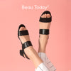 BeauToday Sandals Women Genuine Cow Leather Slingback Rome Style  Slip-On Lady Summer Mid Heel Shoes Handmade 31041