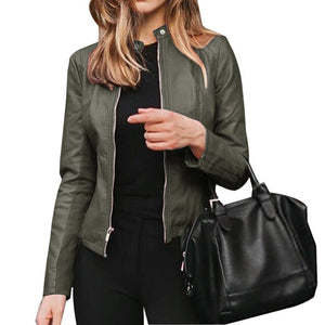 Women Spring Autumn Pu Leather Jacket Casual Slim Soft Moto Biker Faux Leather Jacket Female Coat Basic Streetwear