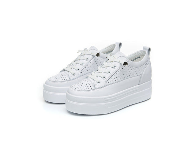 women genuine leather thick bottom casual sneakers summer new  wild white increased female vulcanized shoes ES-05