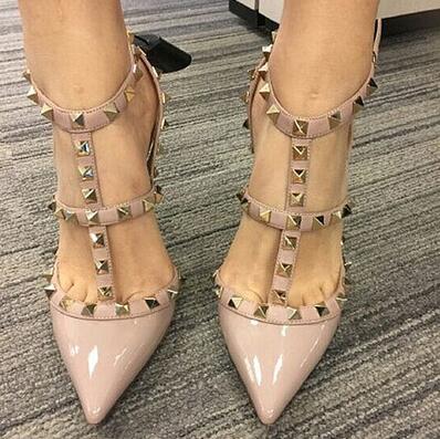 High heel rivet women summer shoes fashion brand ladies 2 take sexy 8 cm sandals office work dress stiletto leather sandals