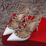 High heel rivet women summer shoes fashion brand ladies 2 take sexy 8 cm sandals office work dress stiletto leather sandals