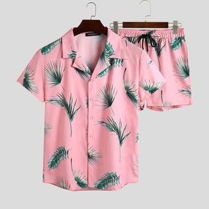 INCERUN Mens Printed Sets Short Sleeve Lapel Shirts Casual Shorts Fashion Comfortable Mens Summer Hawaiian Suits Hombre 2 Pieces