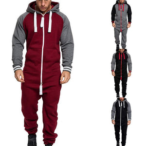 Men Overalls Brand Long Sleeve Sweatshirt One-piece Garment Pajama Casual Tracksuit Jumpsuit Splicing Long Sleeve Male Clothes