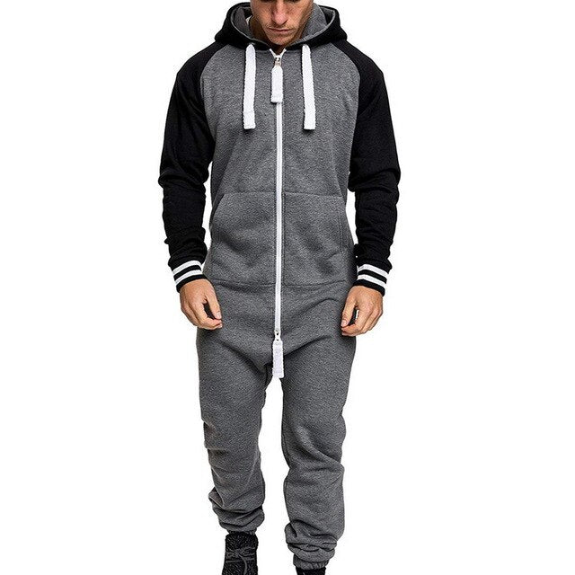 Men Overalls Brand Long Sleeve Sweatshirt One-piece Garment Pajama Casual Tracksuit Jumpsuit Splicing Long Sleeve Male Clothes