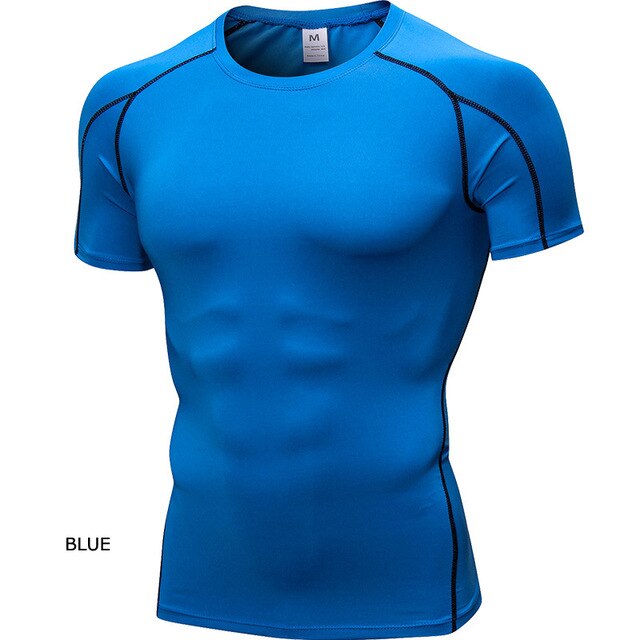 Men's Running Workout Gym Sports Short Sleeve T-shirt Tight Fitting Quick Fast Dry Compression Shirt Sportswear Shirt 1053