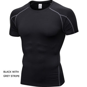 Men's Running Workout Gym Sports Short Sleeve T-shirt Tight Fitting Quick Fast Dry Compression Shirt Sportswear Shirt 1053