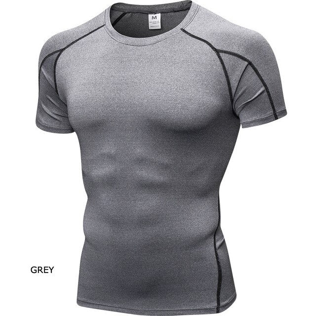 Men's Running Workout Gym Sports Short Sleeve T-shirt Tight Fitting Quick Fast Dry Compression Shirt Sportswear Shirt 1053