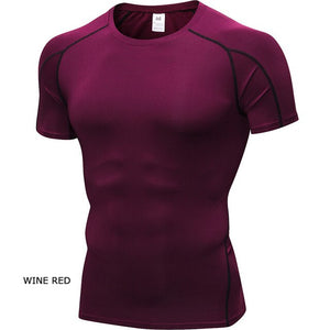 Men's Running Workout Gym Sports Short Sleeve T-shirt Tight Fitting Quick Fast Dry Compression Shirt Sportswear Shirt 1053