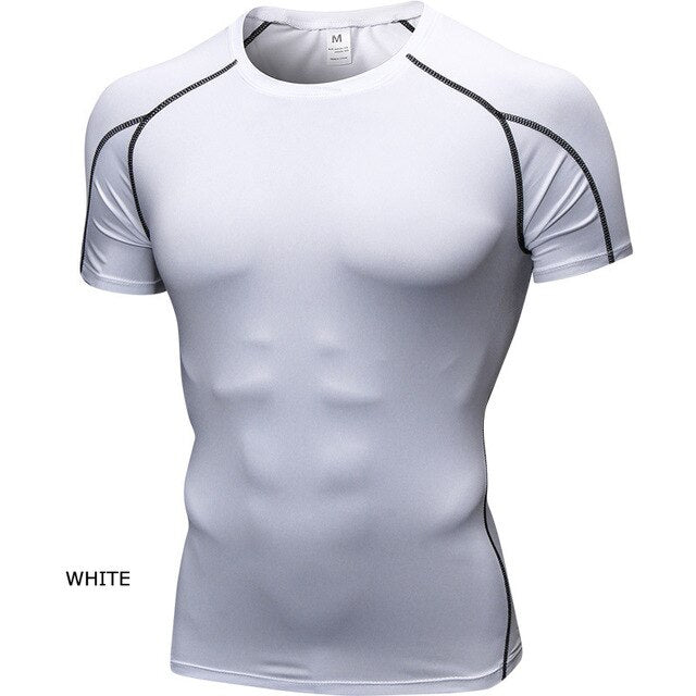 Men's Running Workout Gym Sports Short Sleeve T-shirt Tight Fitting Quick Fast Dry Compression Shirt Sportswear Shirt 1053