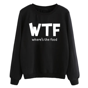 Hoodies funny where's the food Print clothes 2019 Autumn Casual Sweatshirts Women Pullovers Fashion black white brand tracksuits