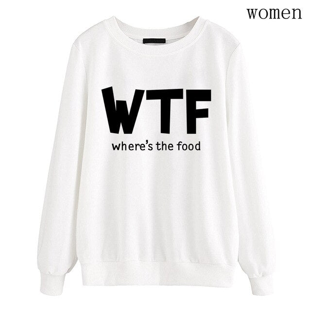 Hoodies funny where's the food Print clothes 2019 Autumn Casual Sweatshirts Women Pullovers Fashion black white brand tracksuits