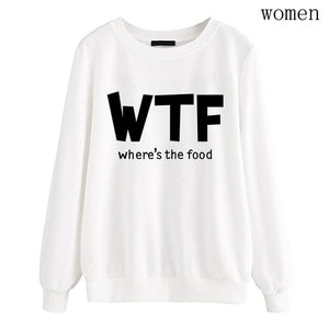 Hoodies funny where's the food Print clothes 2019 Autumn Casual Sweatshirts Women Pullovers Fashion black white brand tracksuits