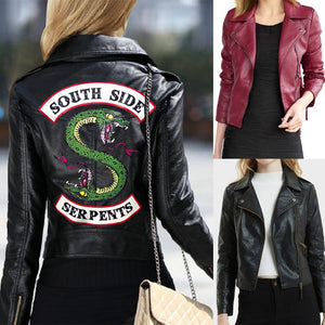 Women Riverdale Leather Jackets Winter Slim Motorcycle Bomber Jacket Coats South Side Serpents Printed Black Wine Red