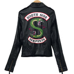 Women Riverdale Leather Jackets Winter Slim Motorcycle Bomber Jacket Coats South Side Serpents Printed Black Wine Red