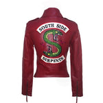 Women Riverdale Leather Jackets Winter Slim Motorcycle Bomber Jacket Coats South Side Serpents Printed Black Wine Red